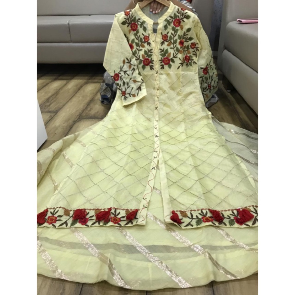 Chanderi silk heavy embroidery designer long gown
